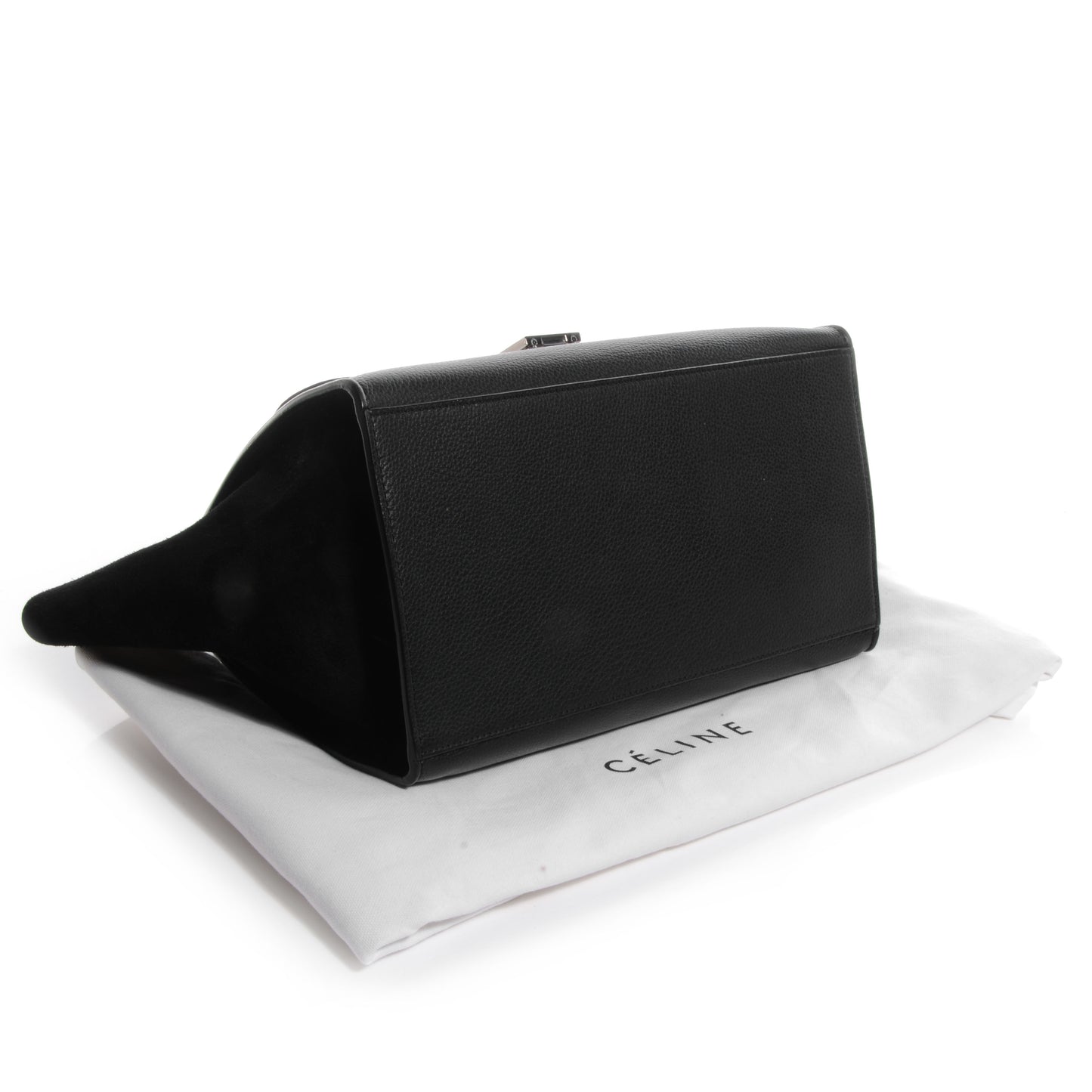 Drummed Leather Suede Trapeze Small Luggage Black