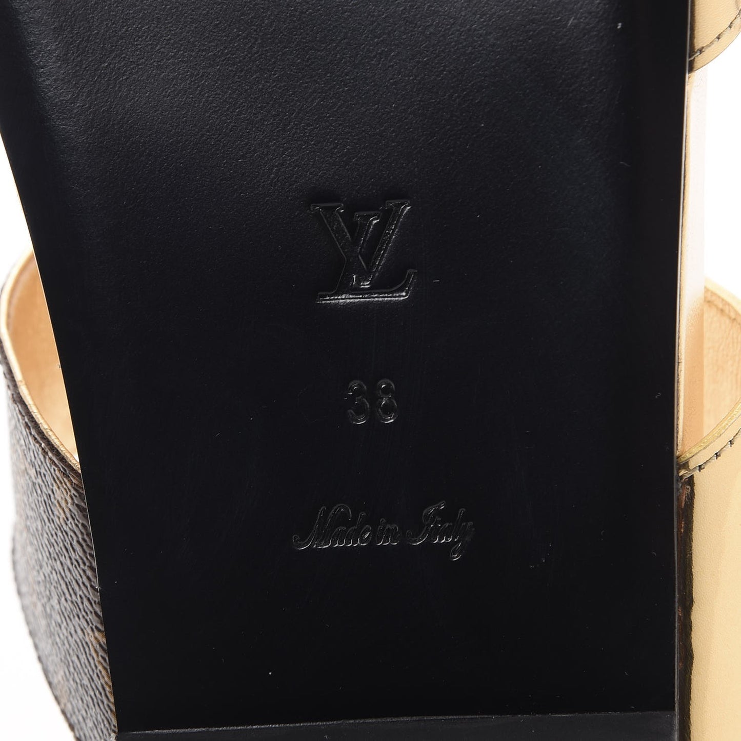 Patent Calfskin Monogram Metallic Bom Dia Mule Sandals 38 Gold