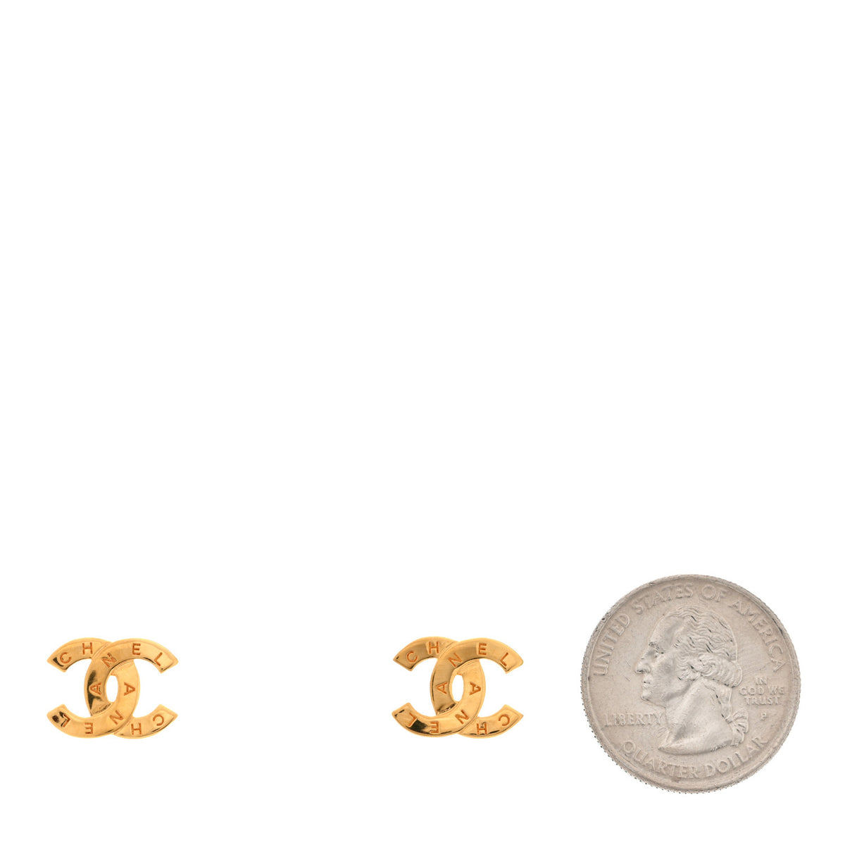 Metal CC Paris Button Stud Earrings Gold