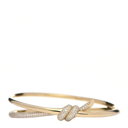 Tiffany 18K Yellow Gold Diamond Knot Double Row Hinged Bangle Bracelet 1 of 5