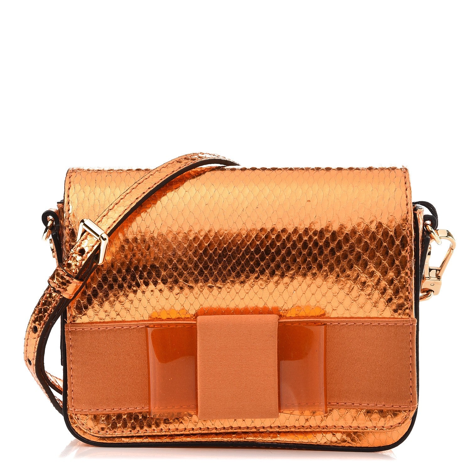 Burberry Metallic Snakeskin Mini Berkeley Crossbody Bright Poppy Orange 1 of 8