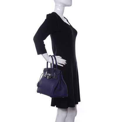 Hermes Togo Shiny Niloticus Crocodile Birkin Touch 30 Bleu Encre 2 of 12