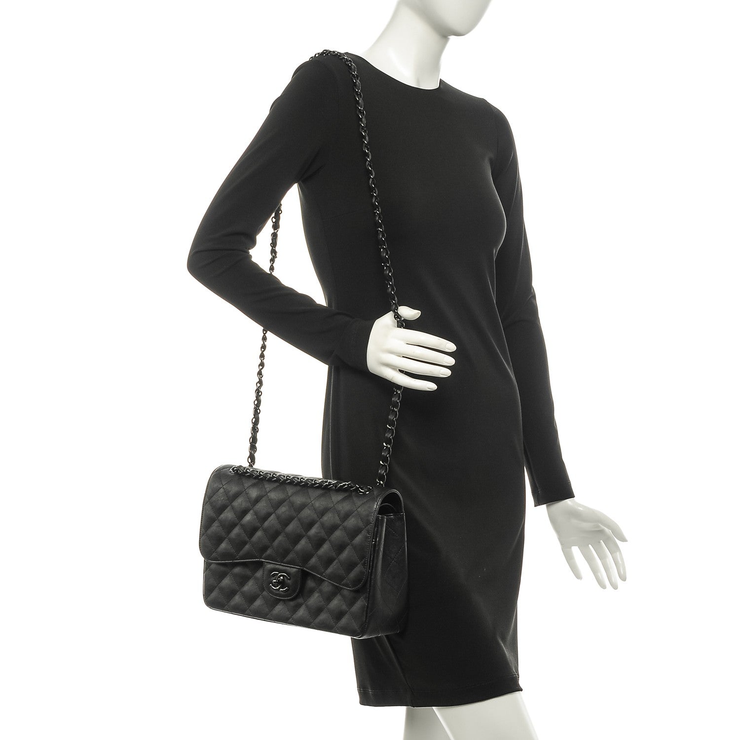 Chanel Crumpled Calfskin Quilted Jumbo Double Flap So Black 2 of 8