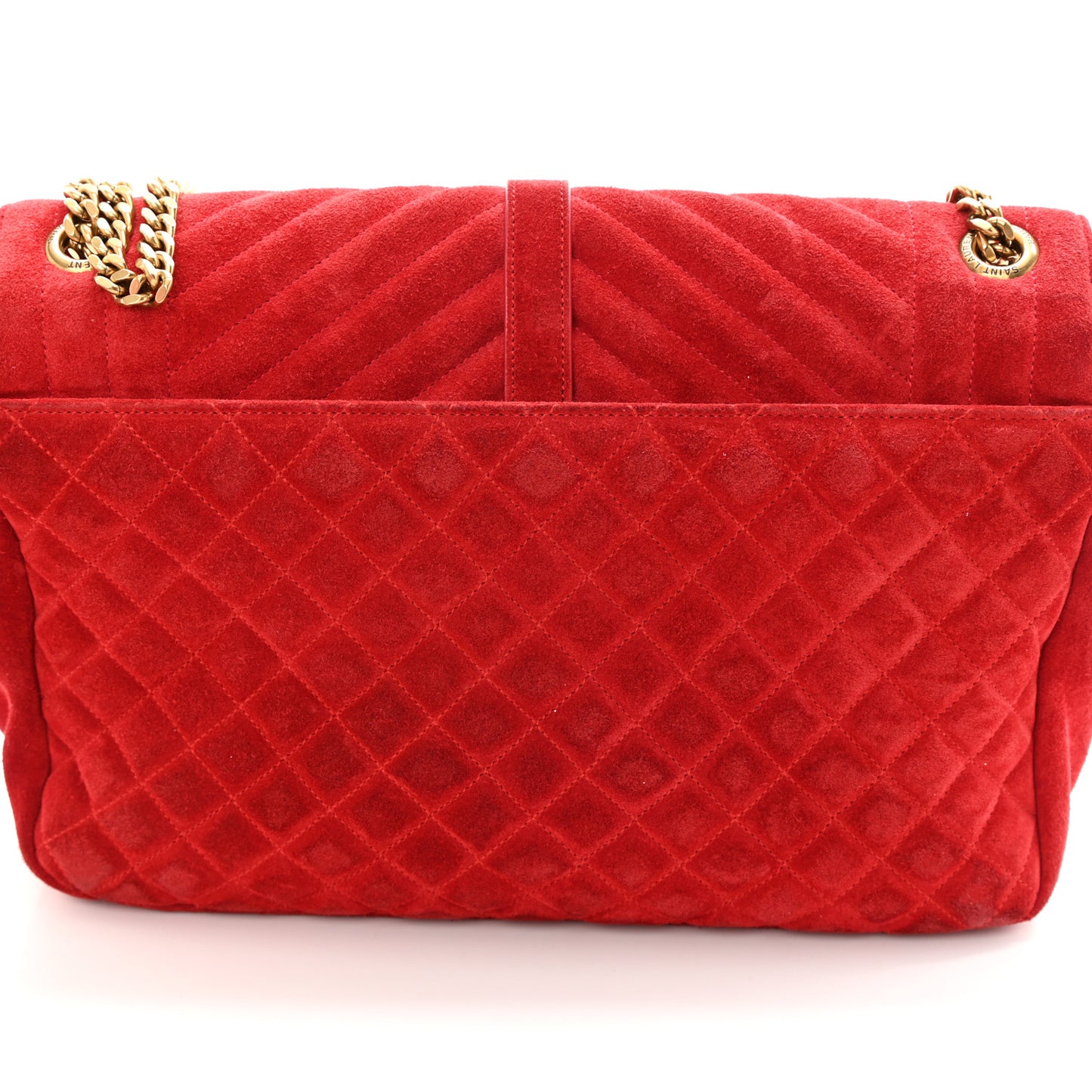 Suede Mixed Matelasse Triquilt Large Monogram Envelope Satchel Red