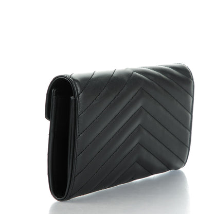 Saint Laurent Calfskin Matelasse Chevron Monogram Flap Wallet Black 3 of 8