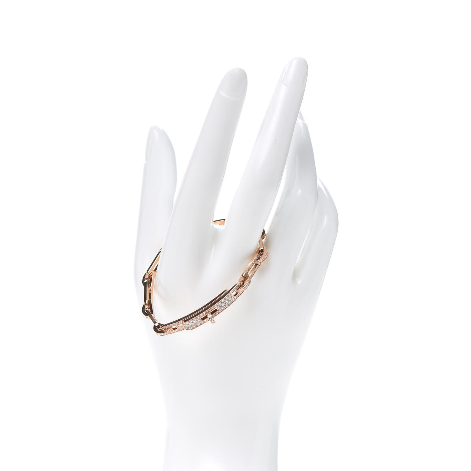 Hermes 18K Rose Gold Diamond Full Pave PM Kelly Chaine Bracelet SH 3 of 5