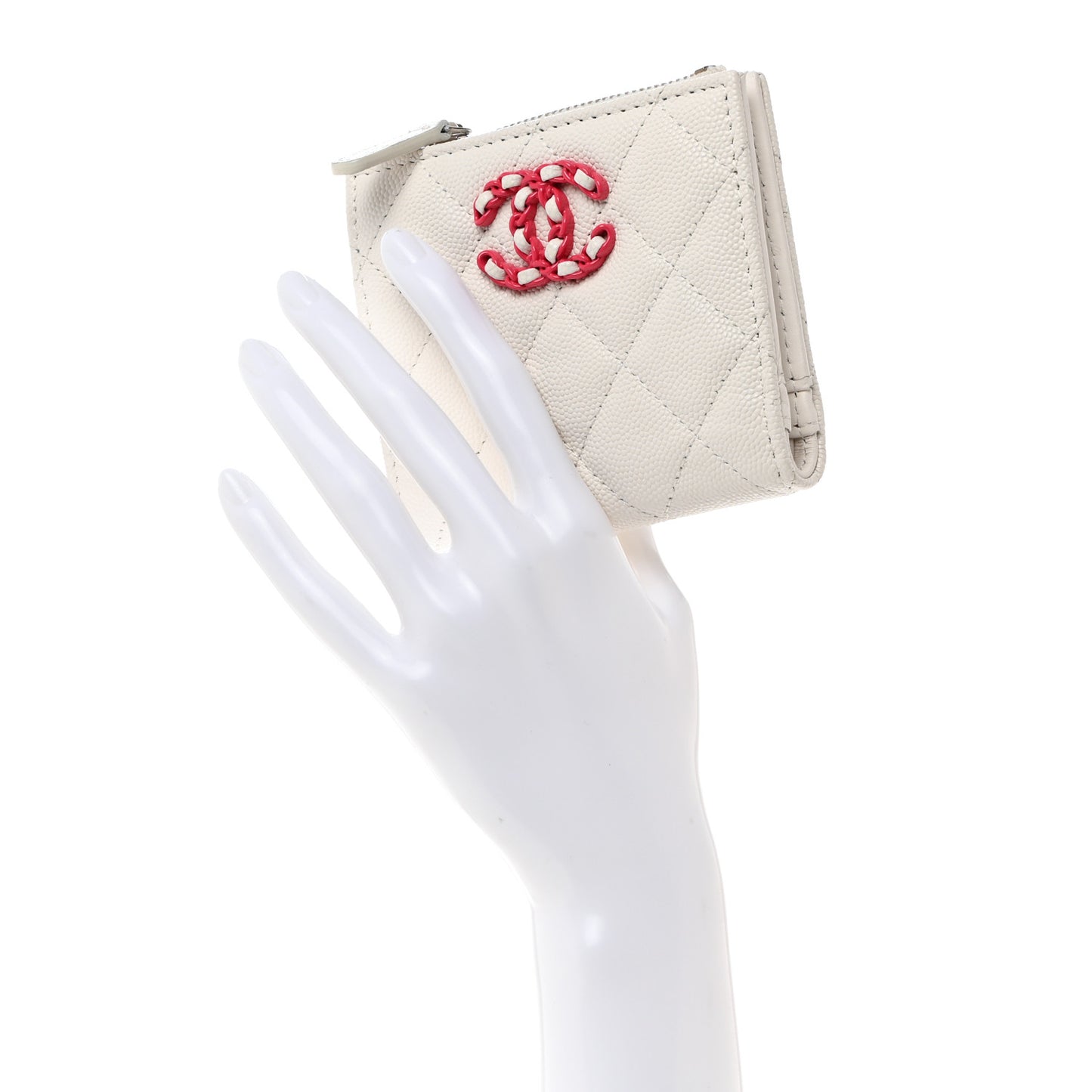 Caviar Quilted Small 19 Wallet White Pink