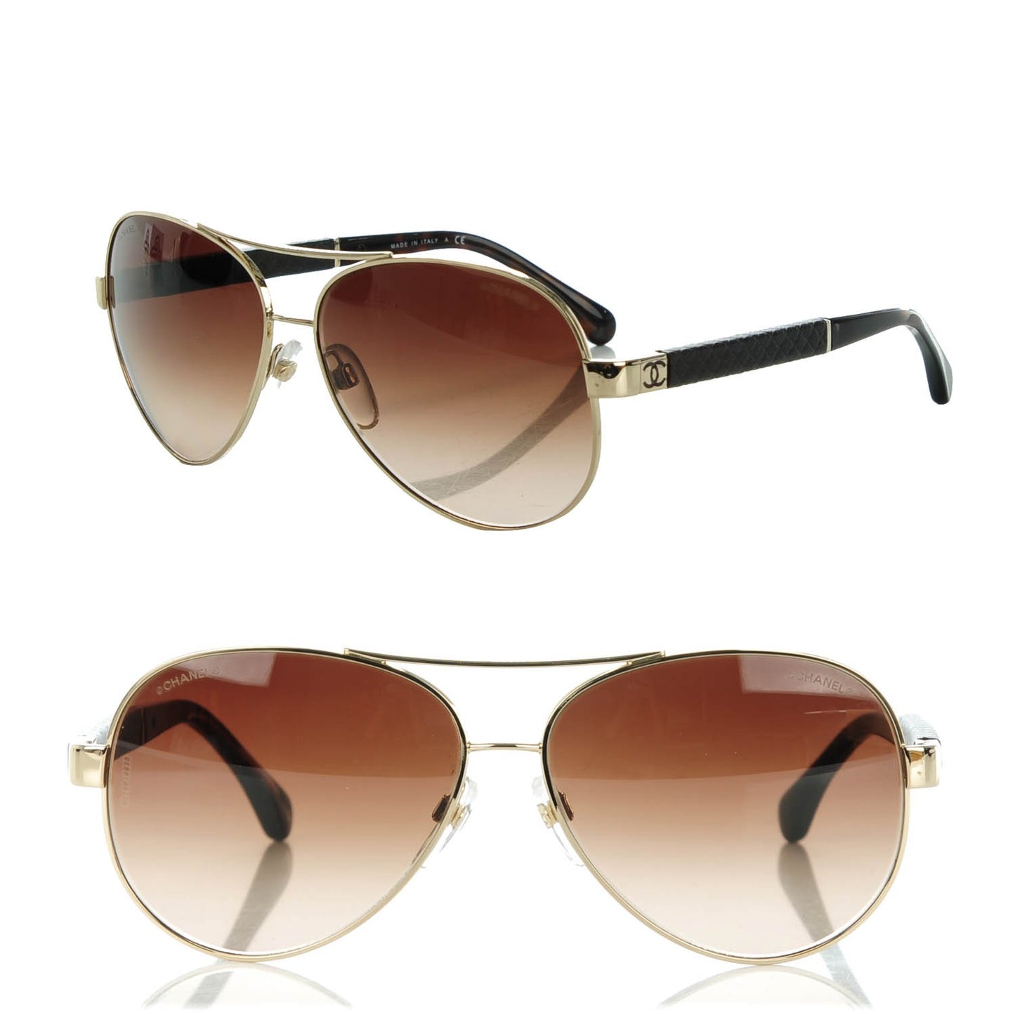 Lambskin Quilted CC Aviator Sunglasses 4195-Q Gold Brown