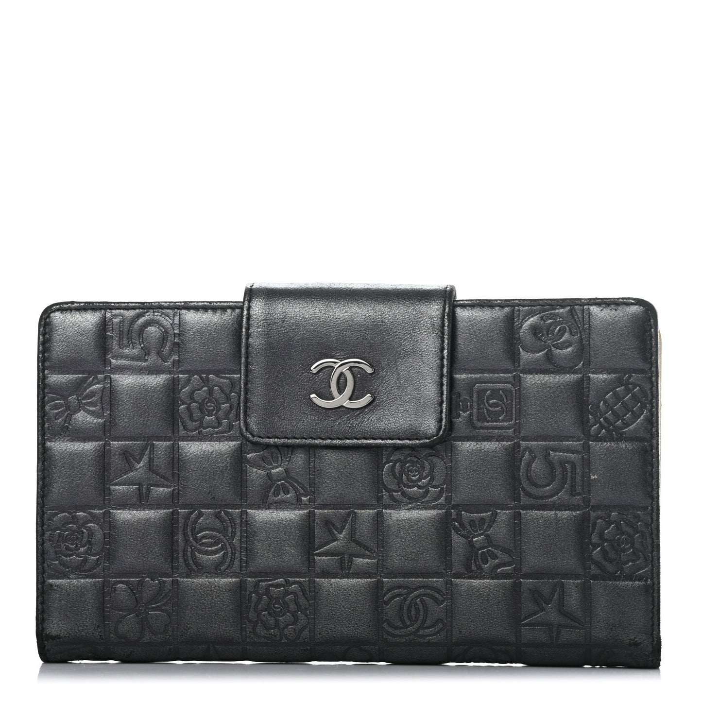 Calfskin Lucky Symbols French Wallet Black