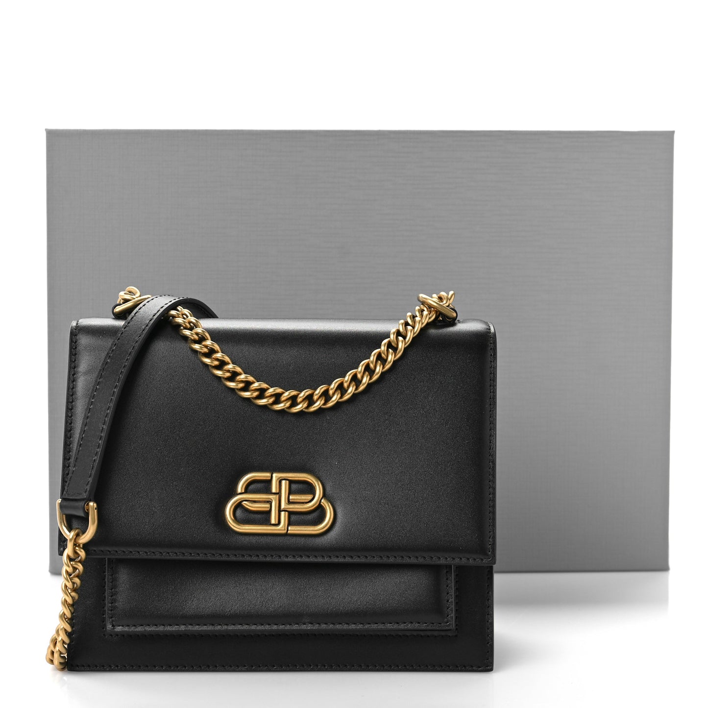 Box Calfskin S Sharp Chain Shoulder Bag Black