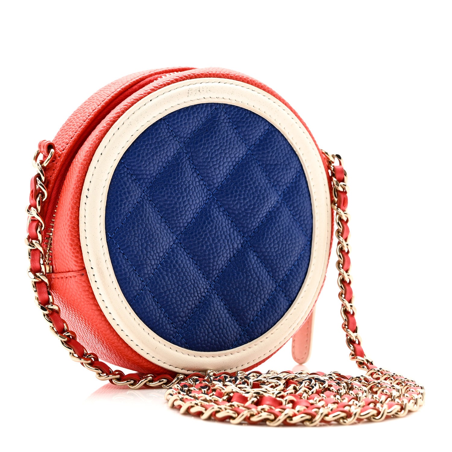 Chanel Caviar Quilted Round Filigree Crossbody Blue White Red 3 of 10