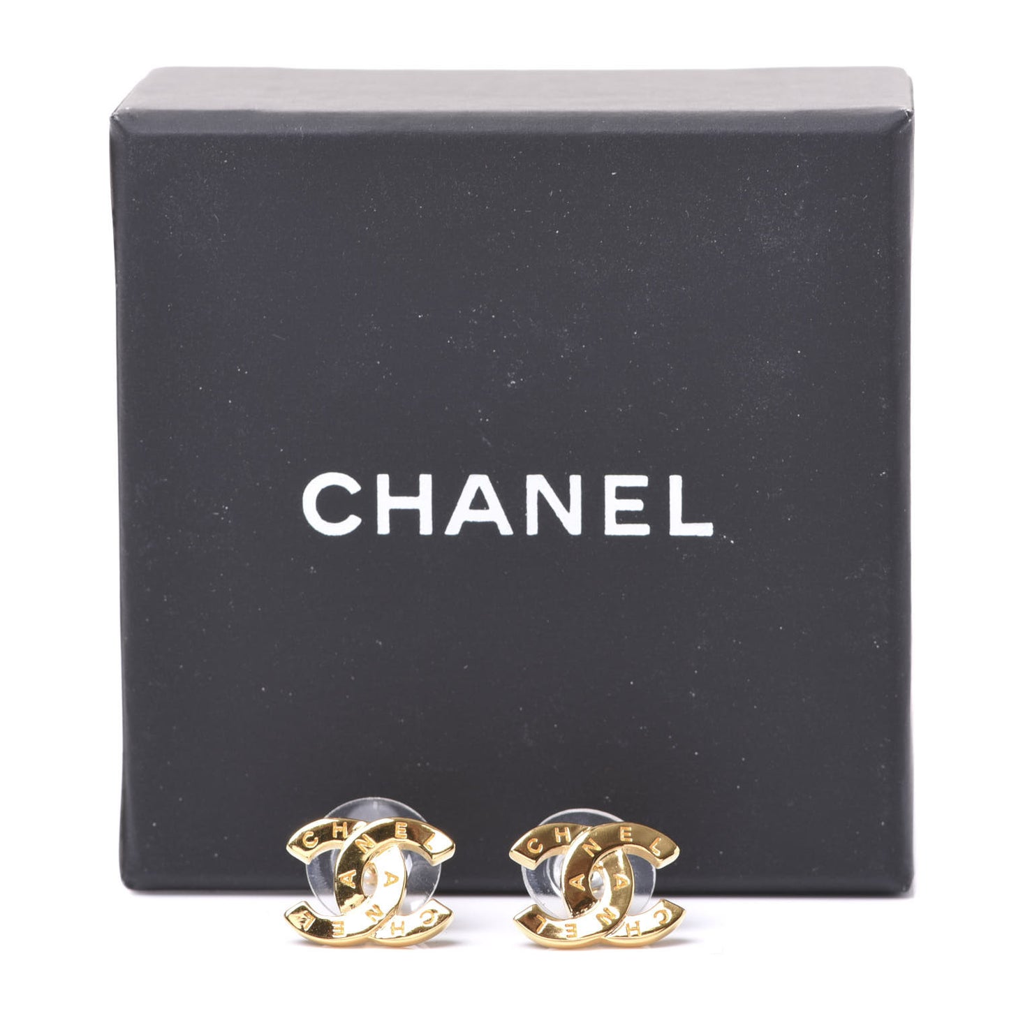 Metal CC Paris Button Stud Earrings Gold