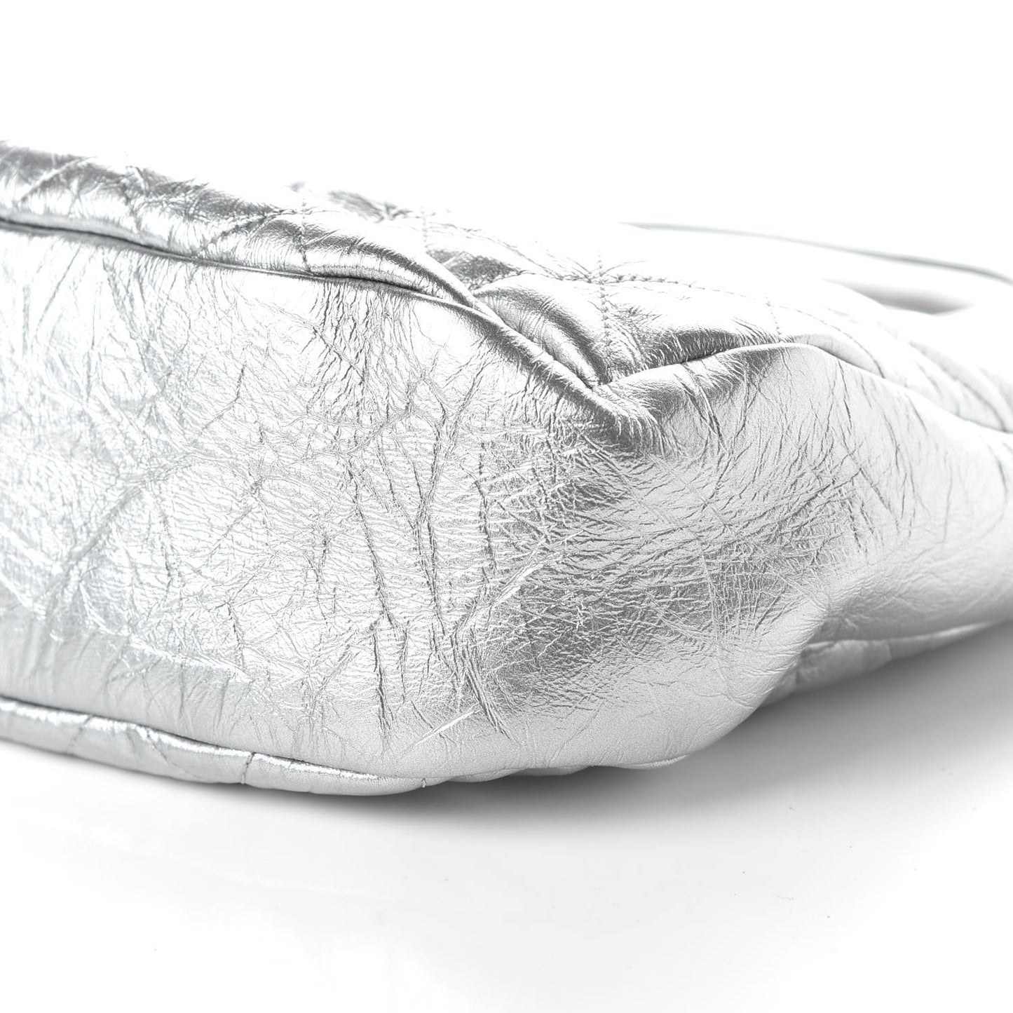 Metallic Crumpled Calfskin Small 31 Shopping Bag Silver