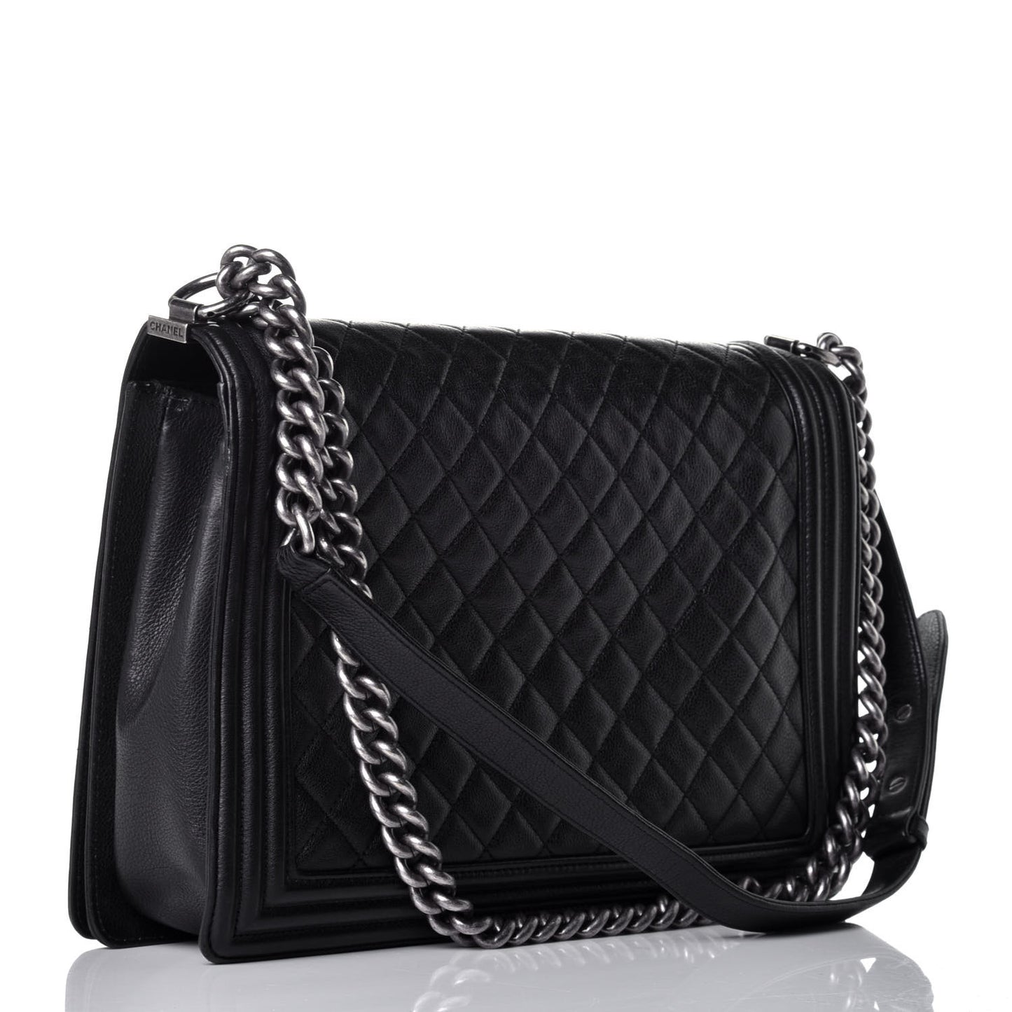 Calfskin Quilted Large Boy Flap Black