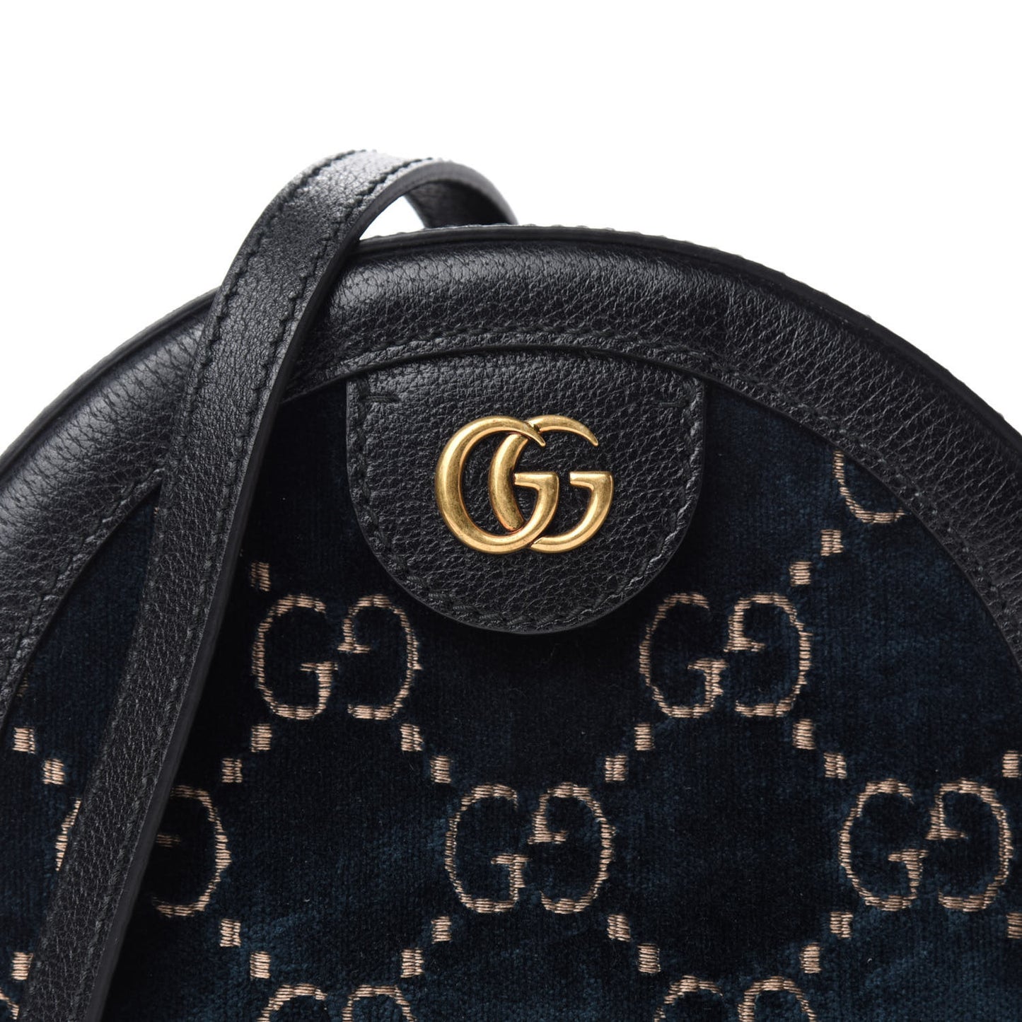 Velvet GG Monogram Calfskin Round Shoulder Bag Blue Beige