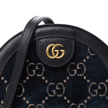Gucci Velvet GG Monogram Calfskin Round Shoulder Bag Blue Beige 12 of 12