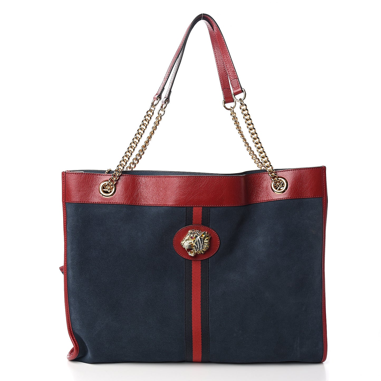 Suede Calfskin Large Rajah Chain Tote New Blue Romantic Cherry