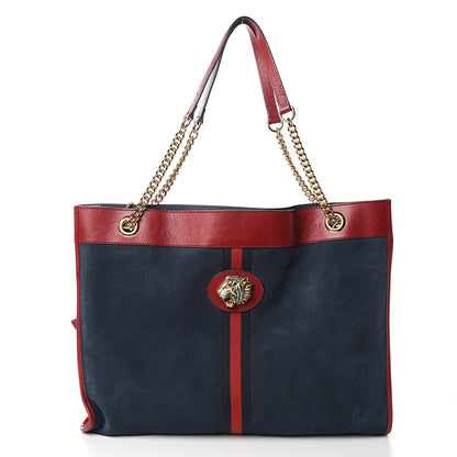 Gucci Suede Calfskin Large Rajah Chain Tote New Blue Romantic Cherry 2 of 10