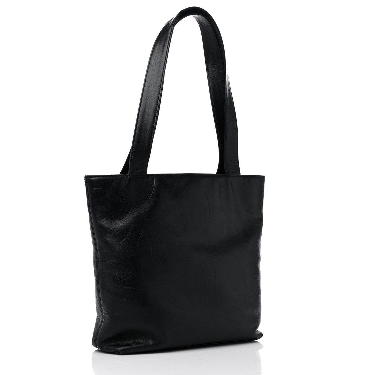 Calfskin Embossed CC Shoulder Bag Black