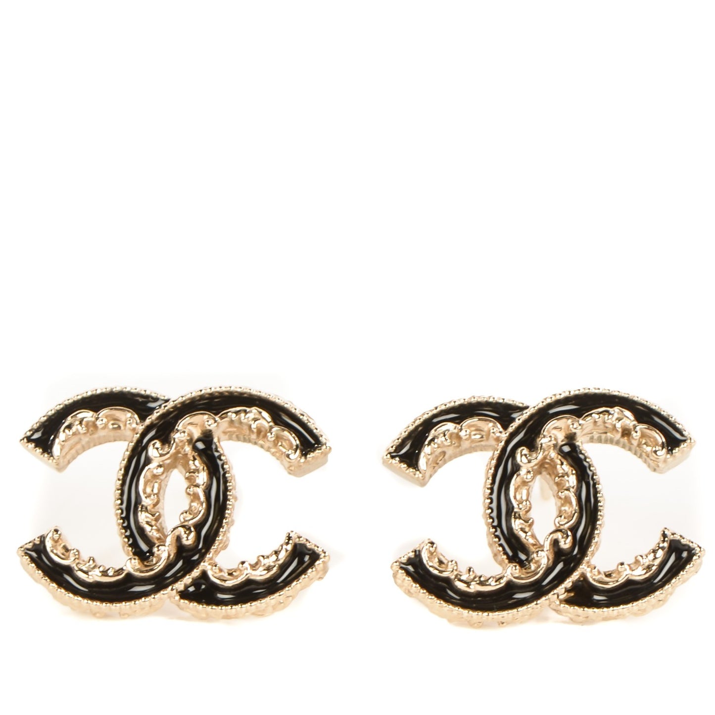 Enamel CC Baroque Earrings Black Gold