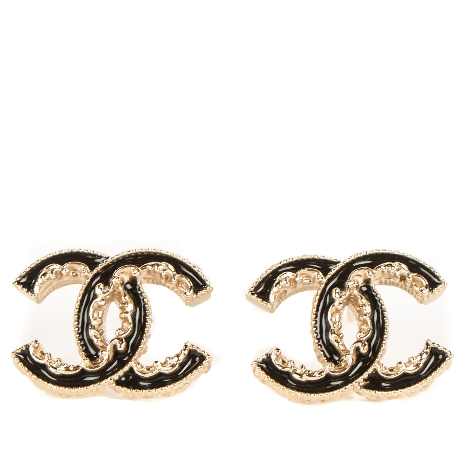 Chanel Enamel CC Baroque Earrings Black Gold 1 of 5