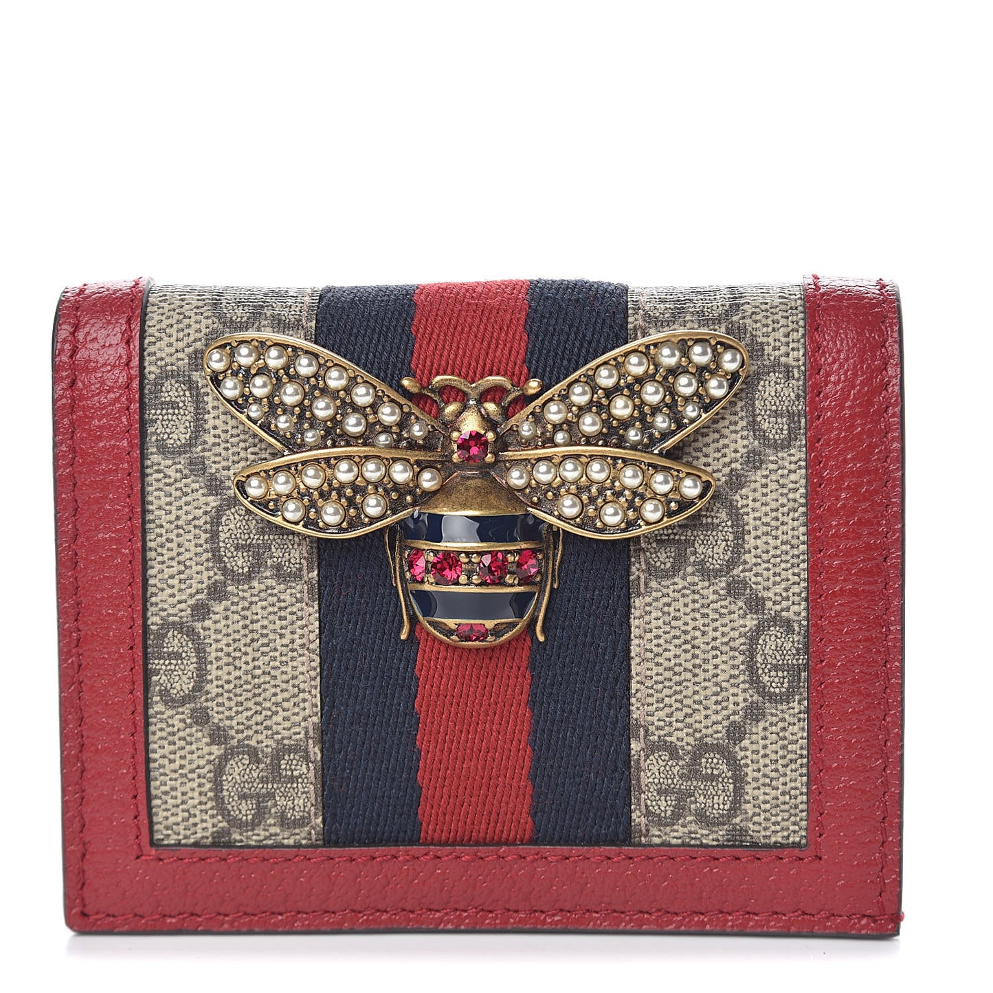 GG Supreme Monogram Queen Margaret Card Case Red