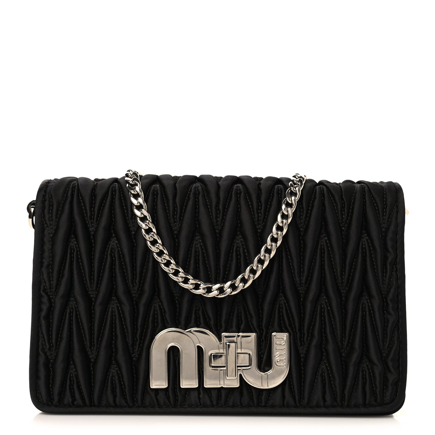 Tessuto Matelasse Delice Miu Logo Bag Black