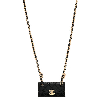 Chanel Metal Resin Calfskin Quilted CC Turnlock Chain Bag Necklace Gold Black 1 of 5