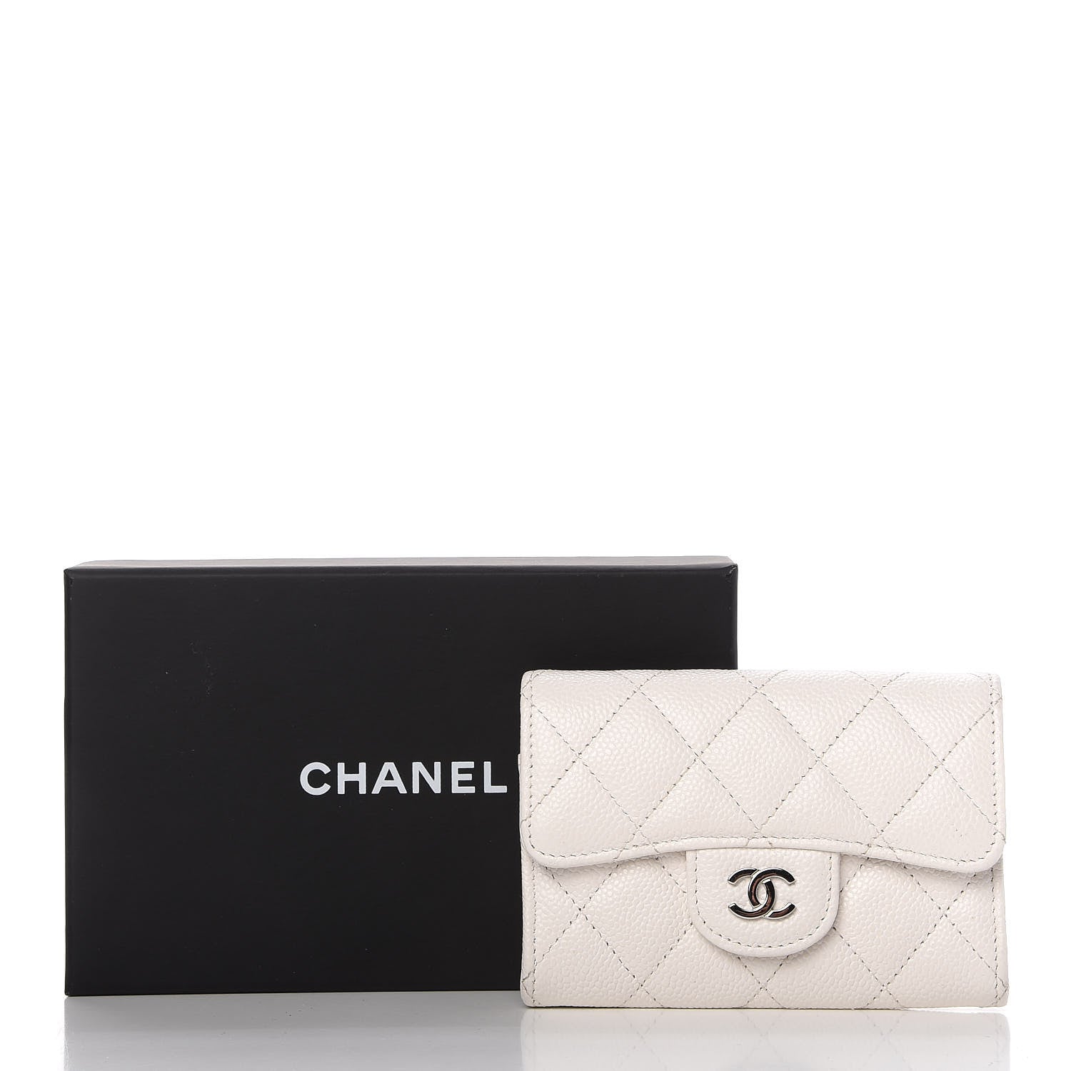 Chanel Caviar Quilted Flap Card Holder Wallet White 9 of 9