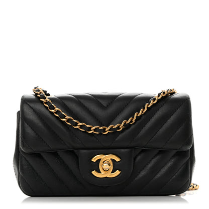 Chanel Lambskin Chevron Quilted Extra Mini Rectangular Flap Black 1 of 10