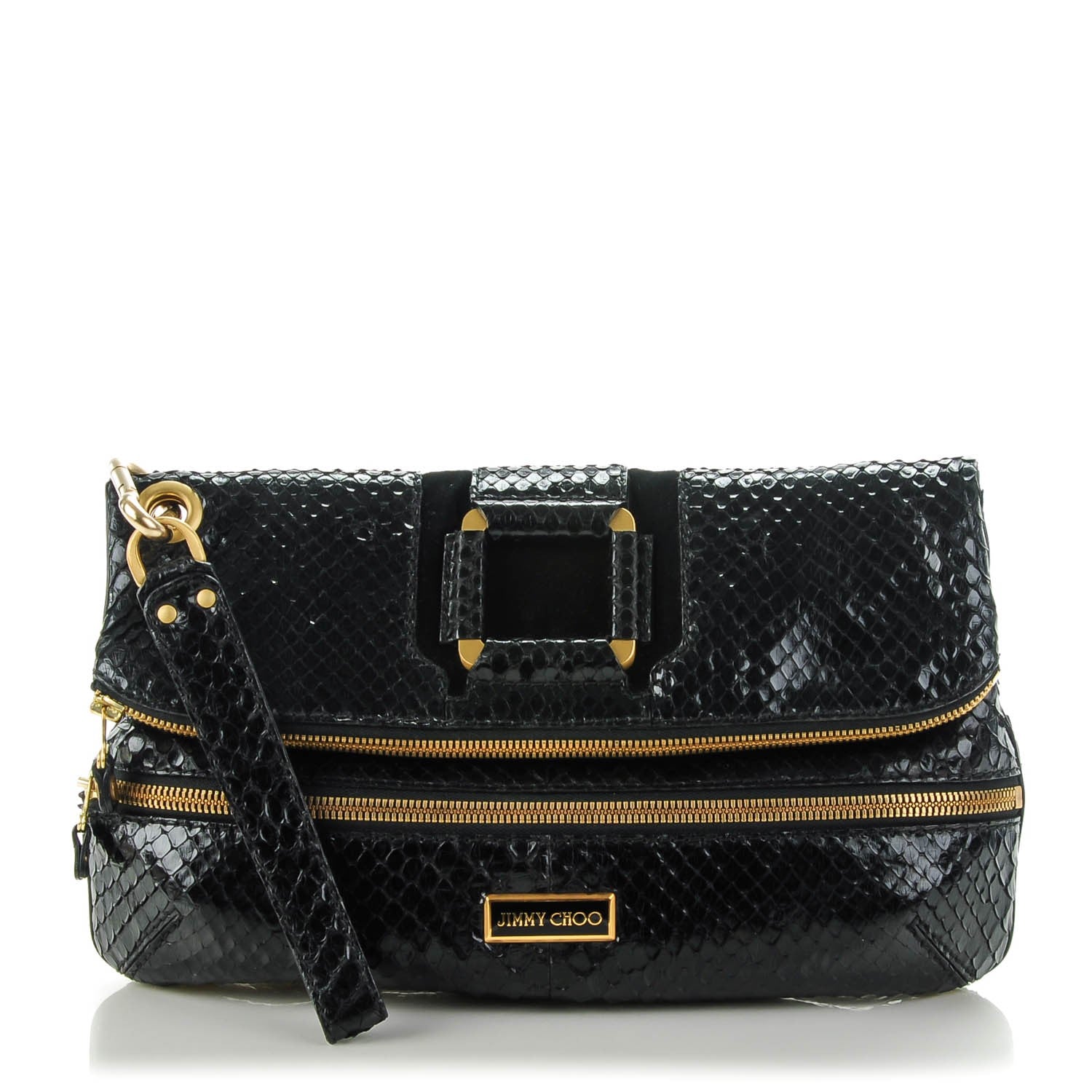 Jimmy Choo Snakeskin Marin Foldover Clutch Black 1 of 6