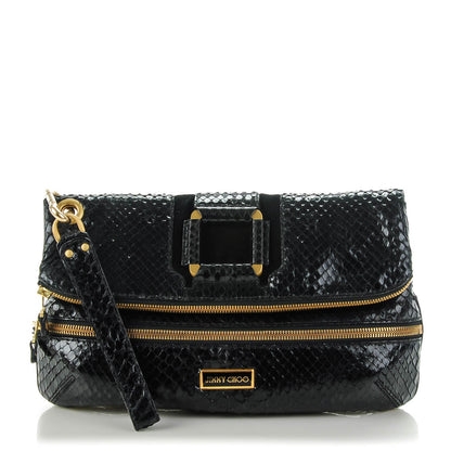 Jimmy Choo Snakeskin Marin Foldover Clutch Black 1 of 6