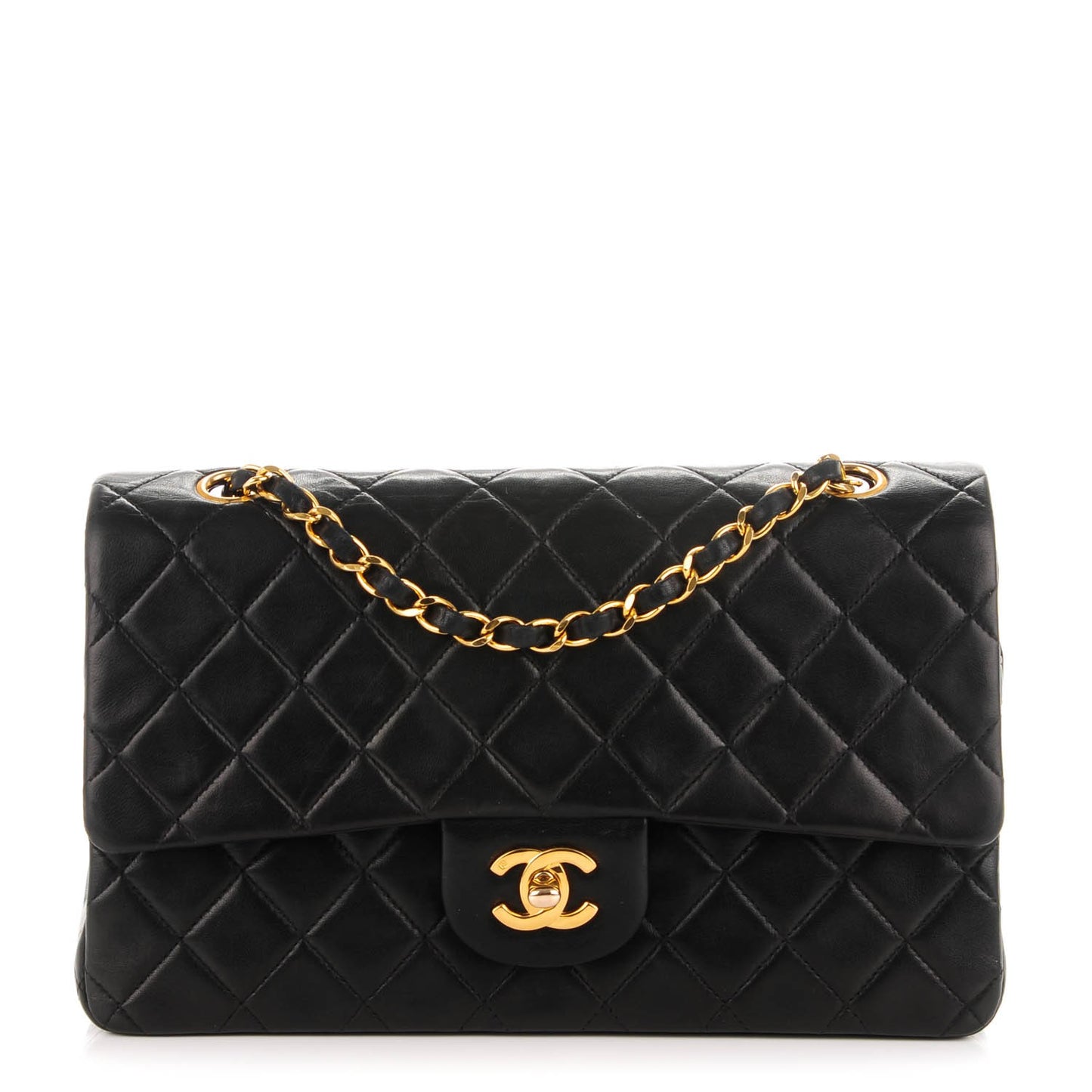 Lambskin Quilted Medium Double Flap Black