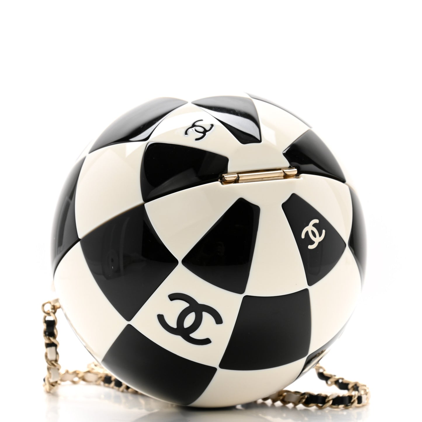 Resin Enamel CC Round Minaudiere Clutch Black White
