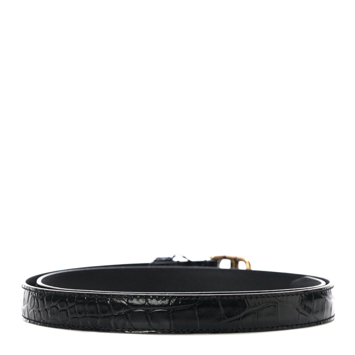 Shiny Calfskin Crocodile Embossed BB 20mm Thin Belt 85/34 Black