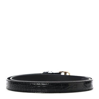 Balenciaga Shiny Calfskin Crocodile Embossed BB 20mm Thin Belt 85/34 Black 2 of 7