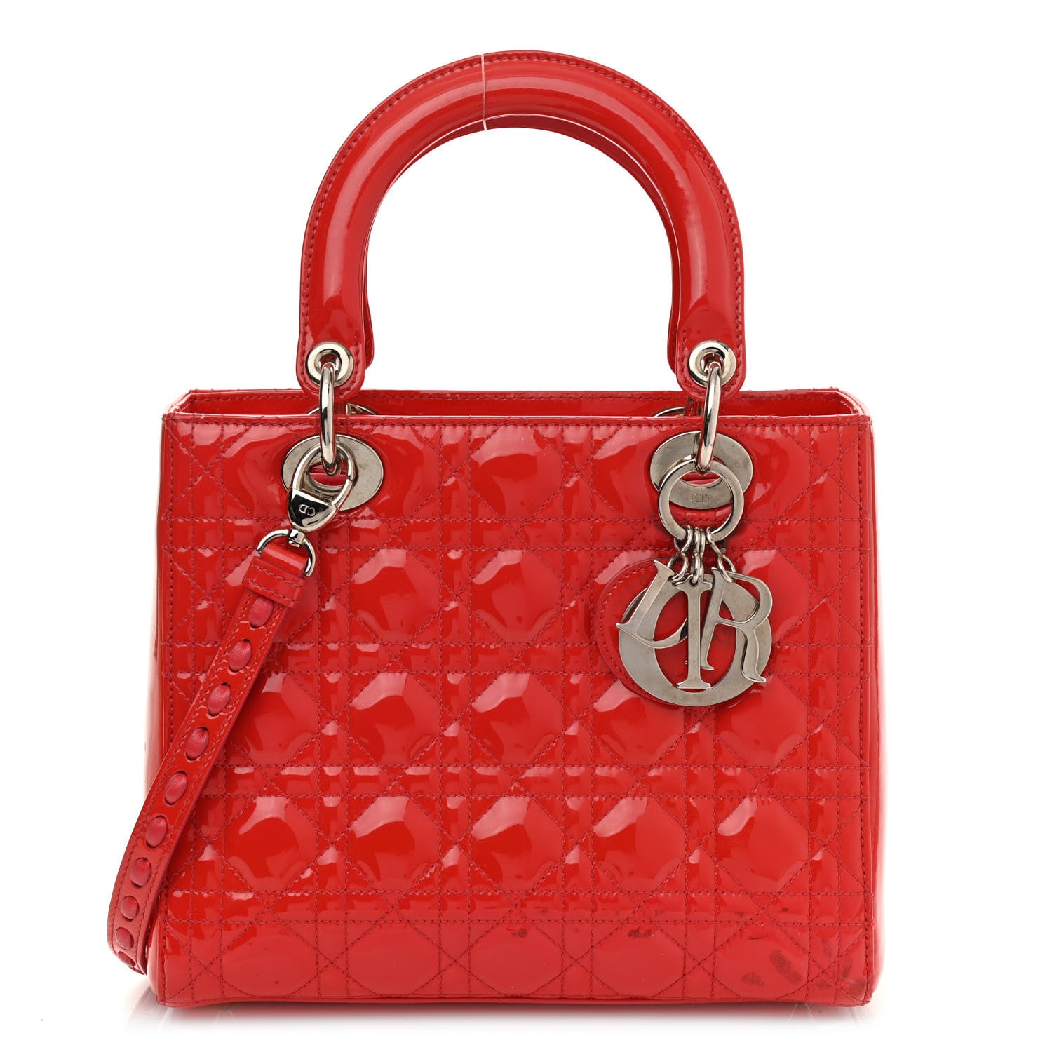 Christian Dior Patent Cannage Whipstitch Medium Lady Dior Red 1 of 12