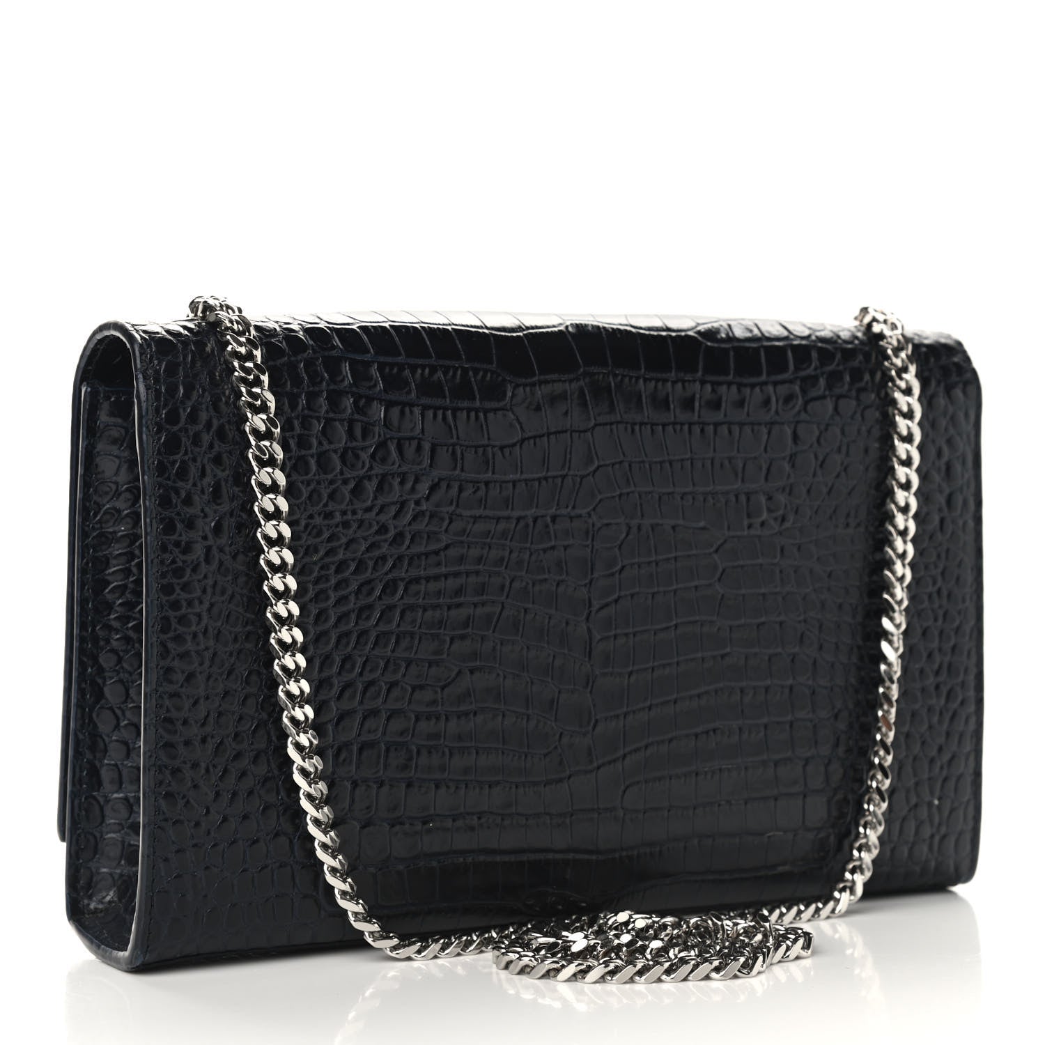 Saint Laurent Calfskin Crocodile Embossed Medium Classic Monogram Kate Tassel Satchel Blue Sapphire 2 of 8