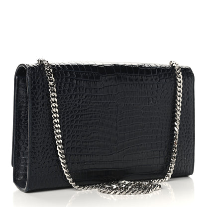 Saint Laurent Calfskin Crocodile Embossed Medium Classic Monogram Kate Tassel Satchel Blue Sapphire 2 of 8