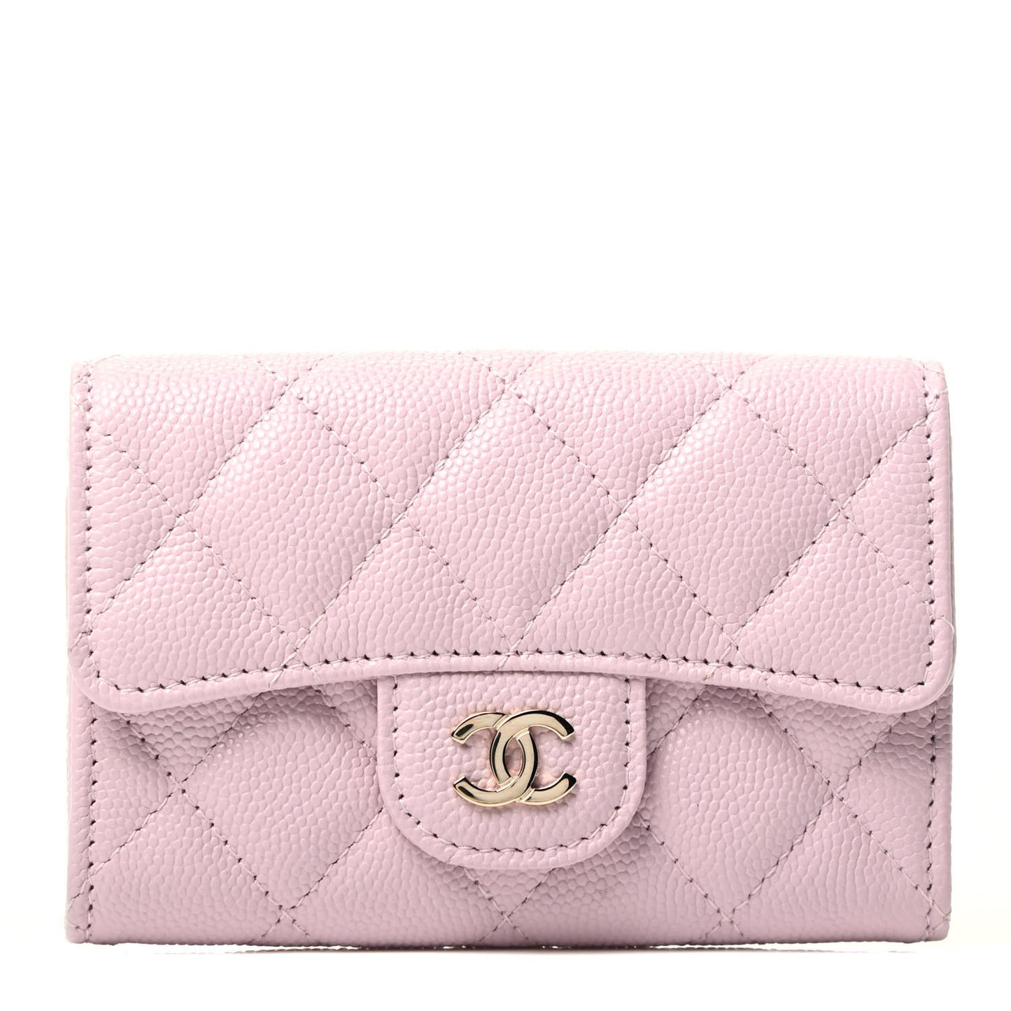 Caviar Quilted Flap Card Holder Wallet Light Pink