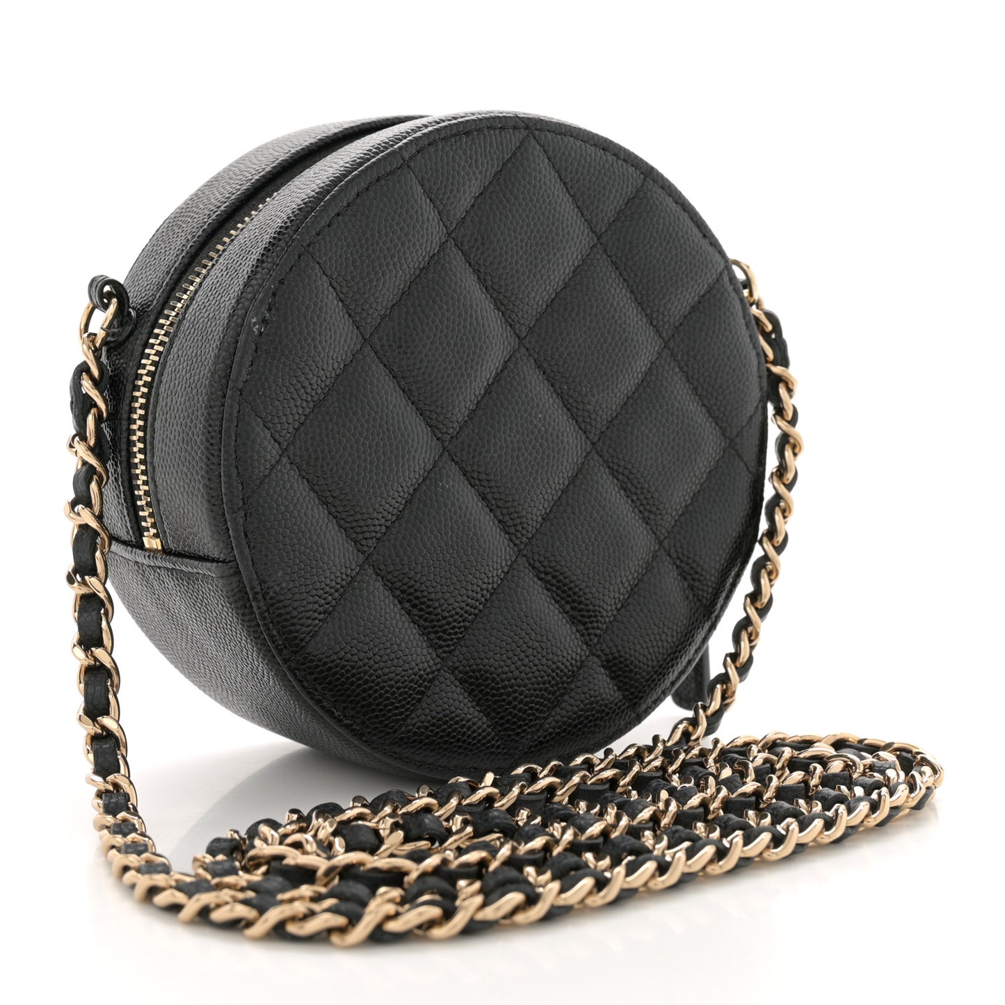 Caviar Quilted Small Round Bag With Chain Black