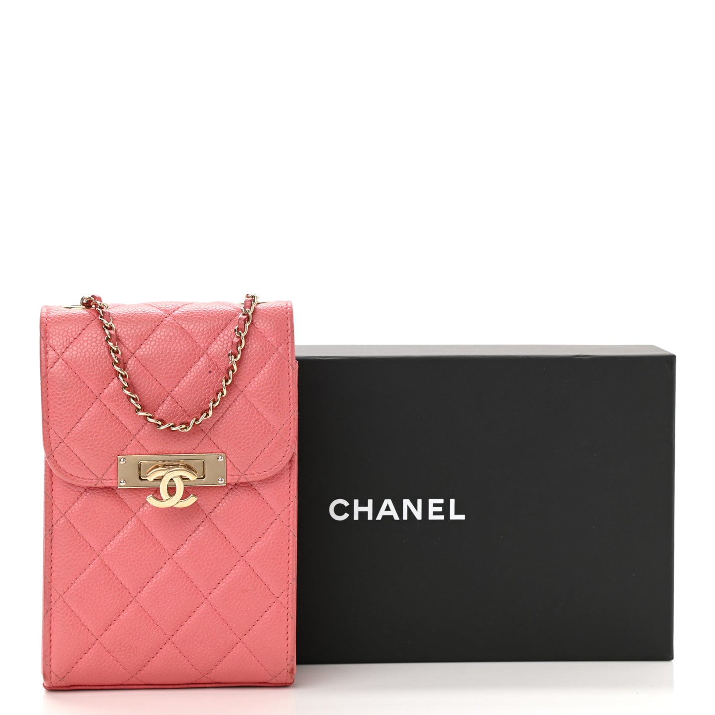 Caviar Quilted Golden Class Phone Holder Pink