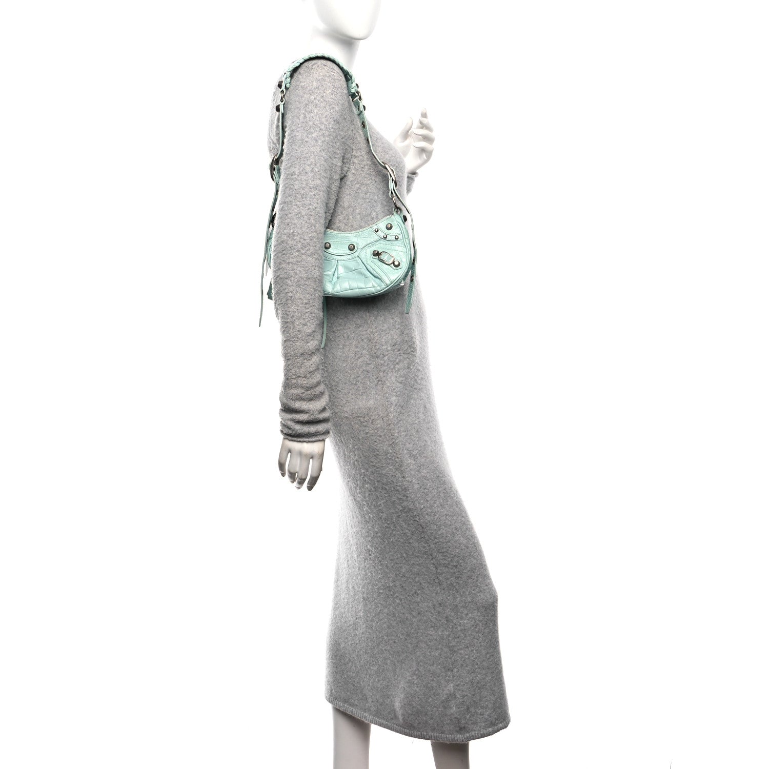 Balenciaga Extra Supple Calfskin Crocodile Embossed Le Cagole Shoulder Bag XS Green Acqua 2 of 11