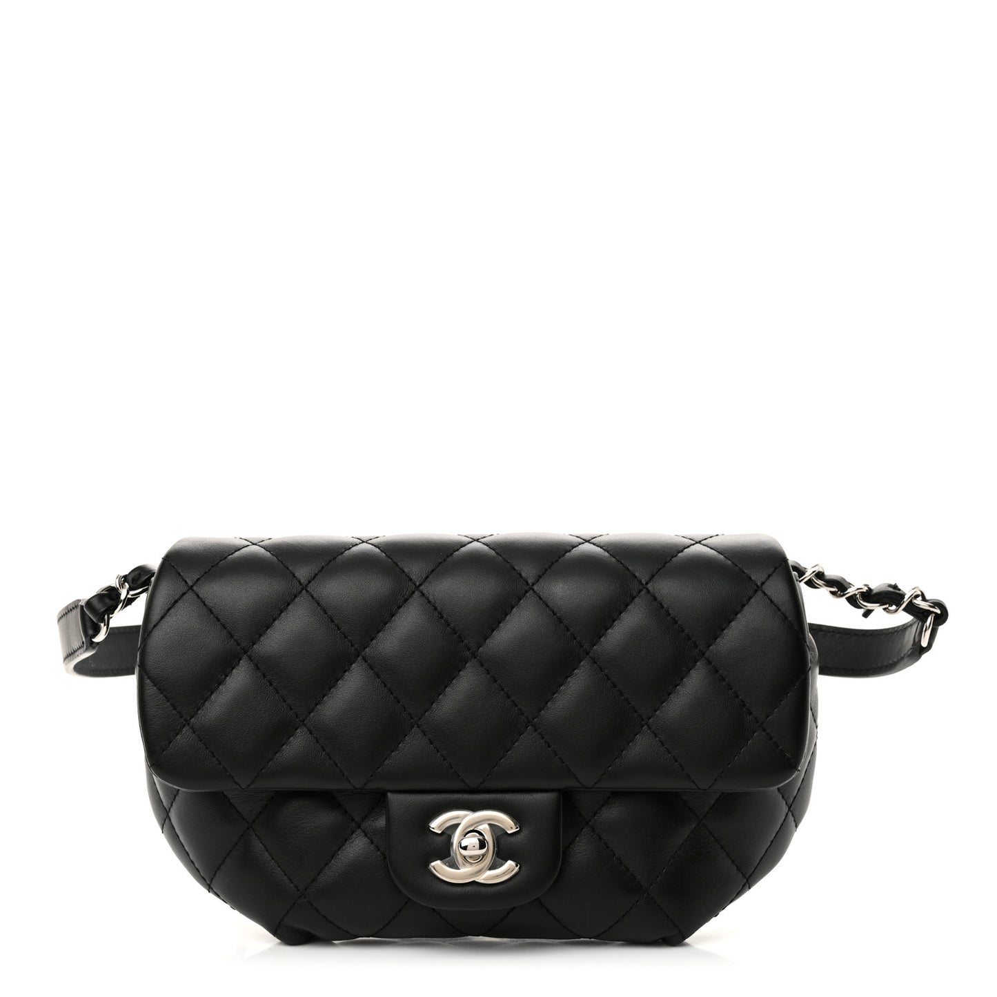 Calfskin Quilted CC Uniform Flap Belt Bag Black