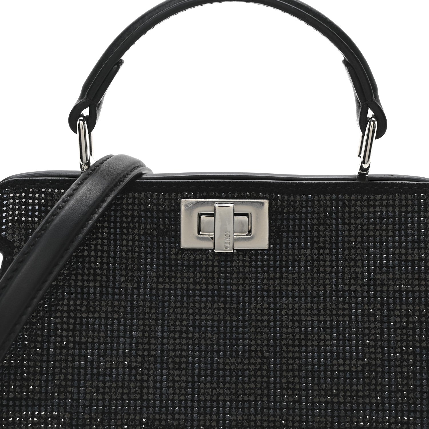 Fendi Crystal Shiny Nappa FF Petite Peekaboo I SEE U Satchel Black 7 of 9