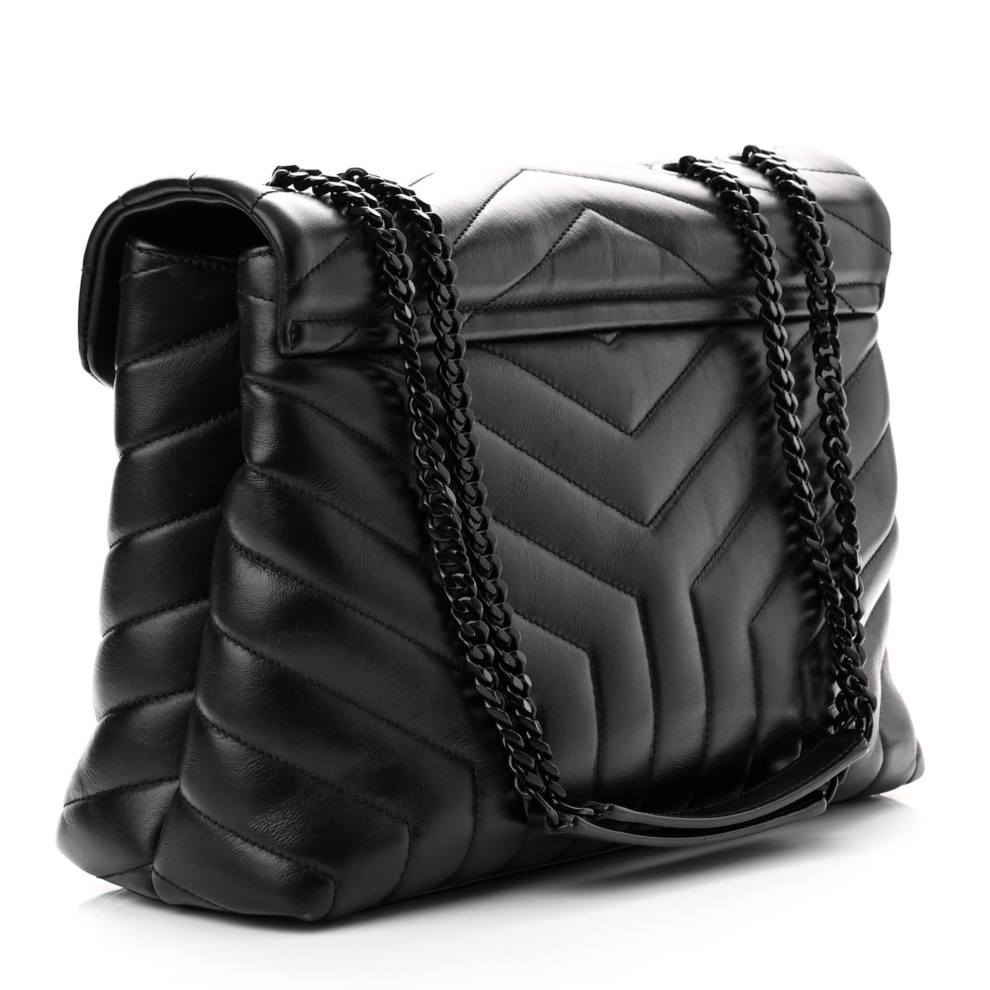 Calfskin Y Quilted Monogram Monochrome Medium Loulou Chain Satchel Black
