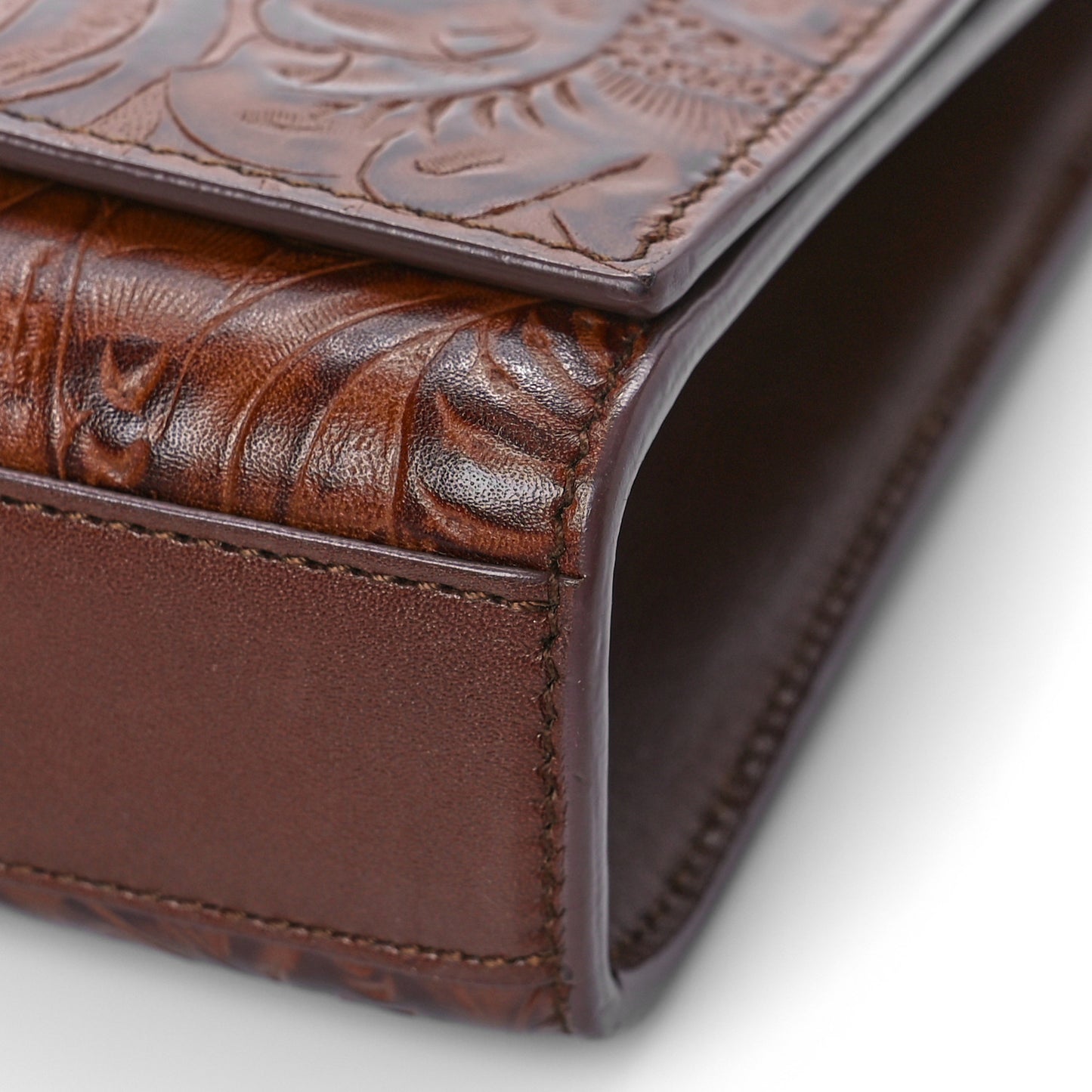 Calfskin Floral Tooling Embossed Medium Classic Monogram Kate Satchel Toasted Brown