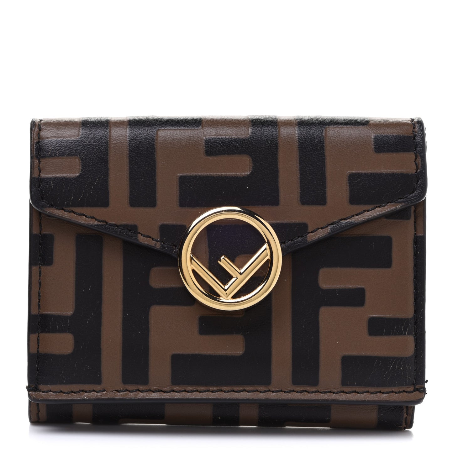 Vitello Soft F is Fendi Bi-Color FF 1974 Embossed Micro Tri-Fold Envelope Wallet Maya Black