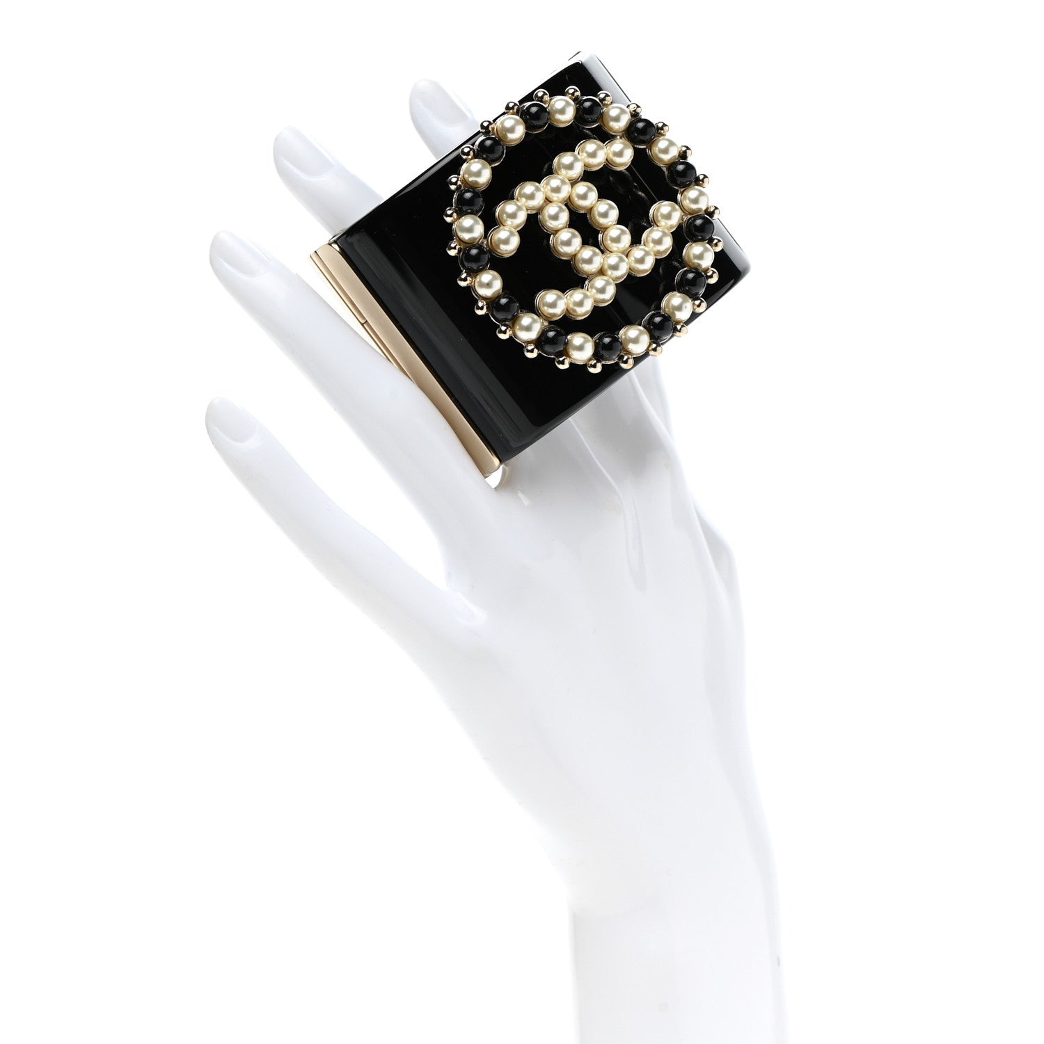 Chanel Resin Pearl CC Cuff Black 2 of 5