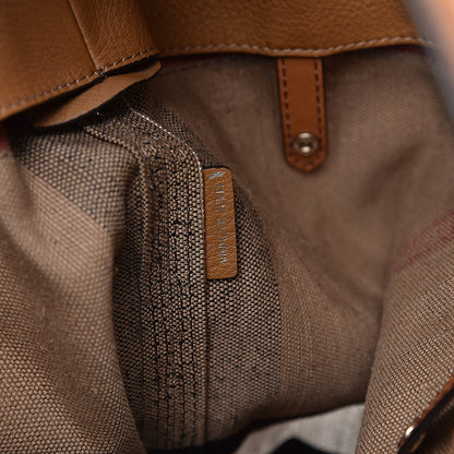 Burberry Grainy Calfskin Canvas Mega Check Medium Ashby Tassel Hobo Saddle Brown 6 of 12